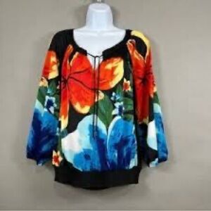 Ladies M White House Black Market floral silk like top elastic waist